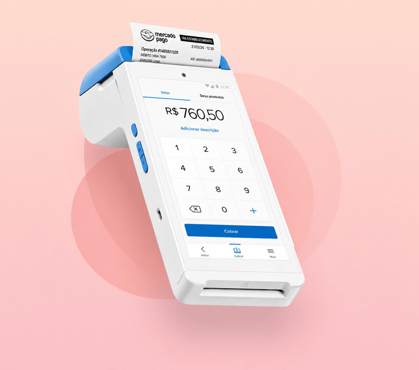 Maquininha Mercado Pago Point Smart exibindo o QR Code de pagamento